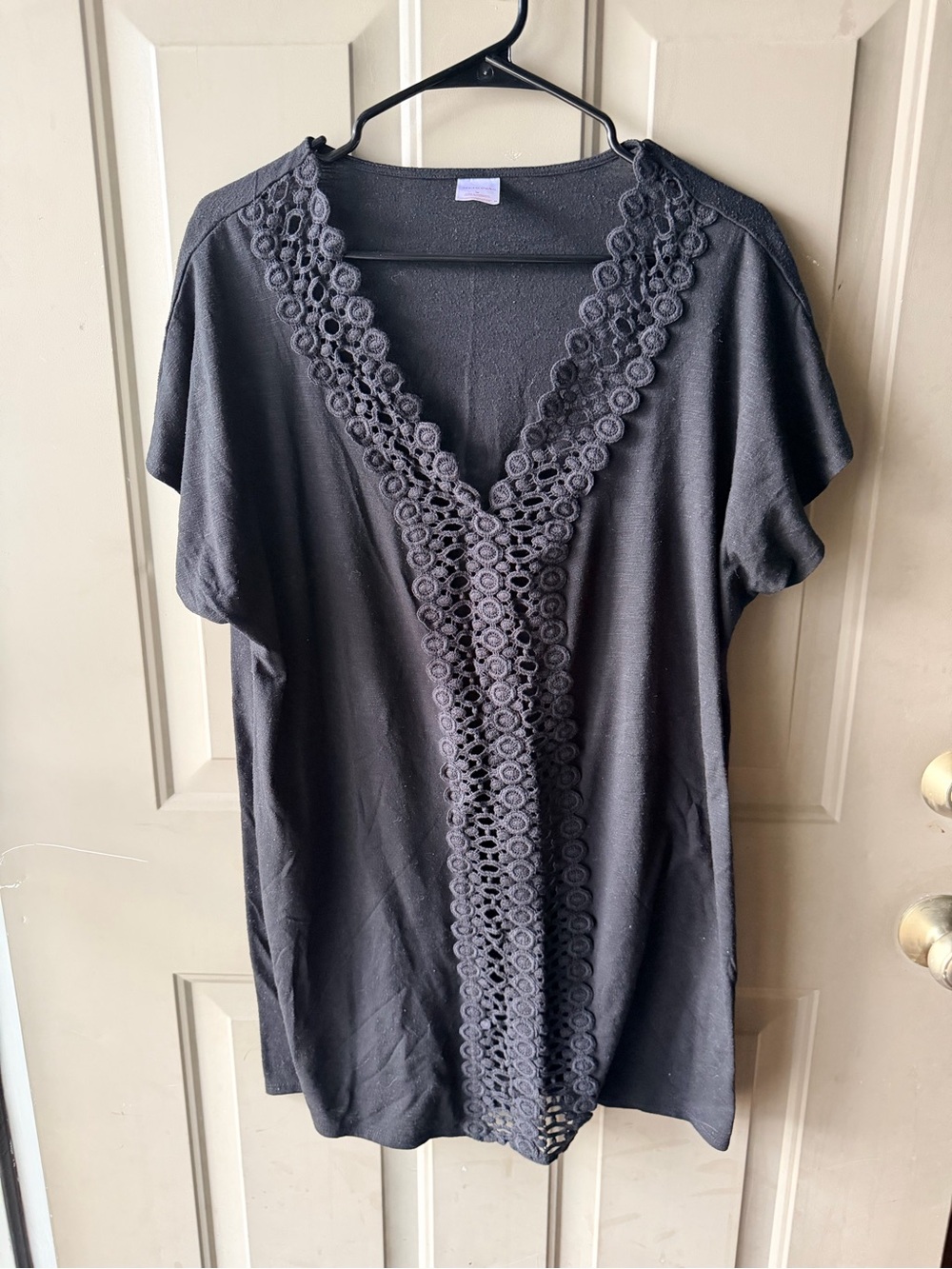 Merona Black V-Neck Swim cover-up with Crochet Trim